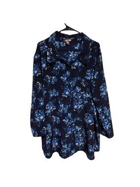 Womens Button Up Blouse Plus Size 4X Blue Floral Long Sleeve Top White Stag